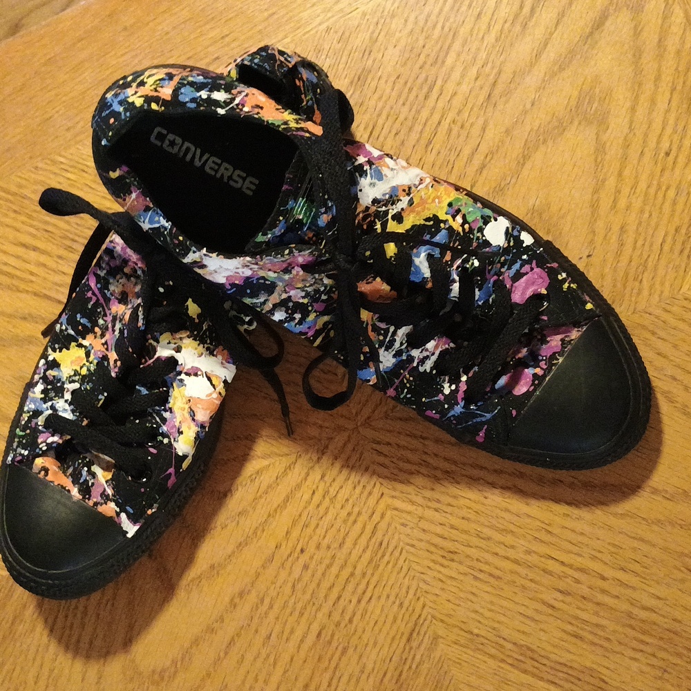 UNISEX 90'S PAINT SPLOTCH CONVERSE MENS BLACK ON BLACK SZ 11 SNEAKERS